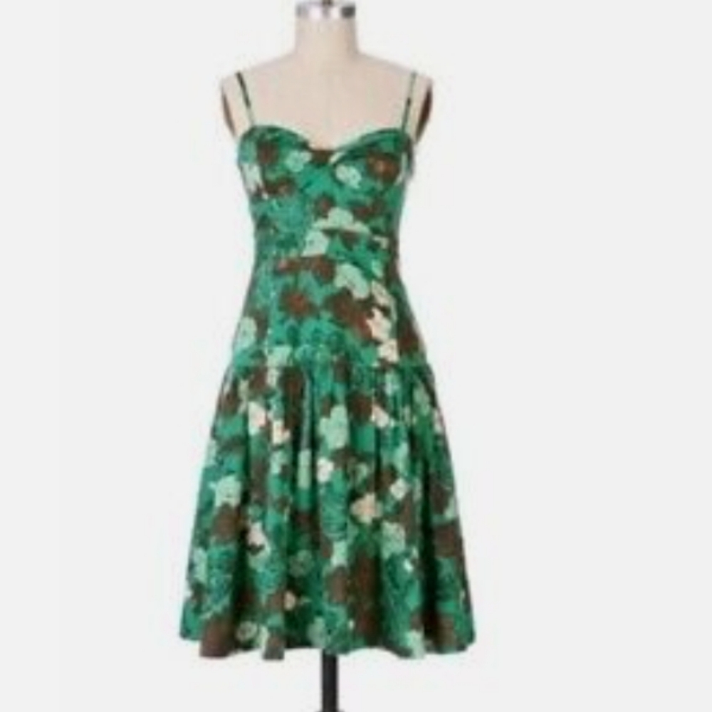 Anthropologie Moulinette Soeurs Foothills Green Floral Dropwaist Dress 0…